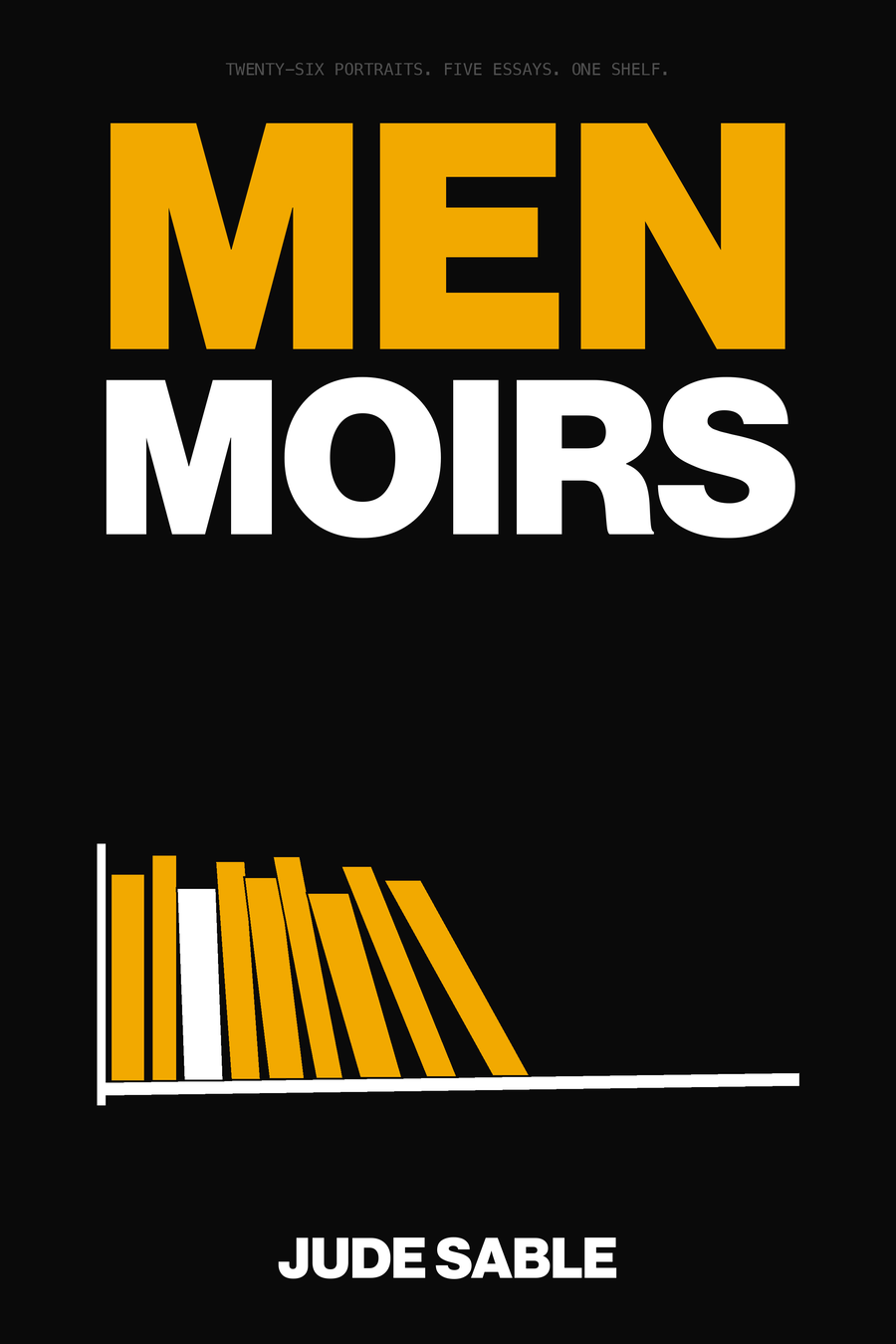 MENMOIRS cover: the split wordmark over a leaning shelf of books